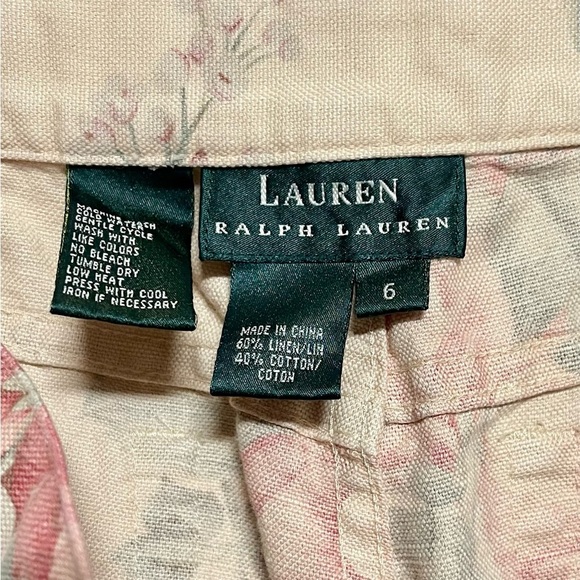 Lauren Ralph Lauren Soft Linen Floral Cargo Cropped Pants Women Capri 6 Beige - Picture 4 of 5